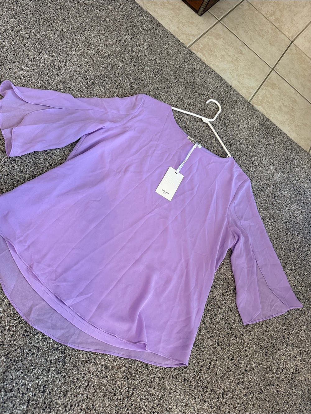 Grace Karin Lavender Chiffon Blouse - Flowing 3/4 Sleeves